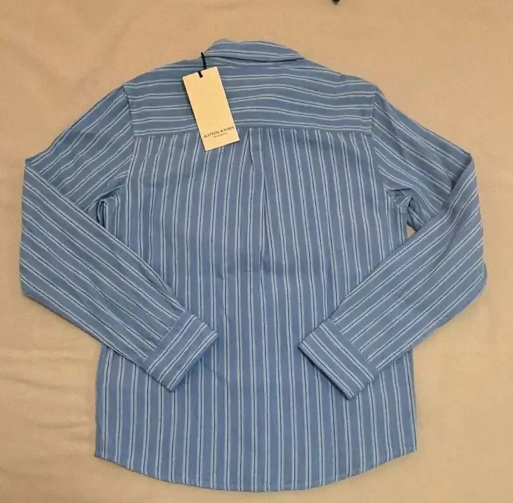 Scotch & Soda Amsterdam Blue Striped Long Sleeve Regular Fit Shirt Boys Size 12